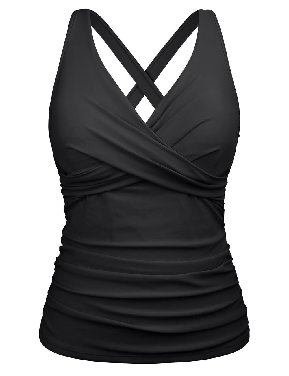 Women's Black Underwire Tankini Top Swimwear Twist V Neck Swimsuits for